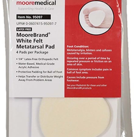 Mckesson MooreBrand White Felt Metatarsal Pad, 4PK 95097